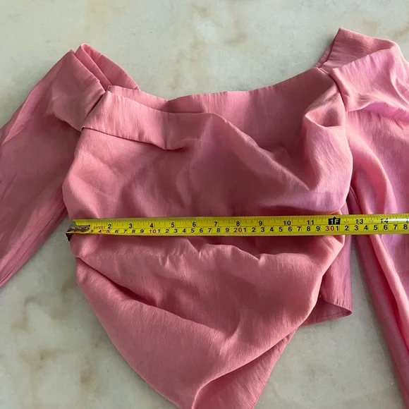TOPSHOP Off the Shoulder Pink Long Sleeve Ruched Blouse Flirty Girly Top Blouse - Picture 7 of 12